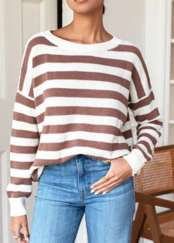 Best Carolyn Sweater in Mocha French Stripe Tops