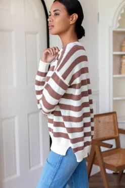 Best Carolyn Sweater in Mocha French Stripe Tops