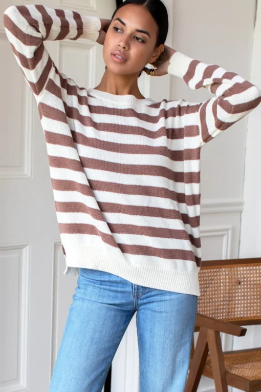 Best Carolyn Sweater in Mocha French Stripe Tops