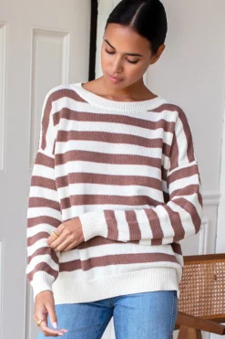 Best Carolyn Sweater in Mocha French Stripe Tops
