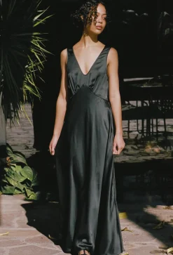 Best Ciao Lucia Reine Black Satin Maxi Dress Dresses