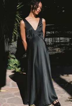 Best Ciao Lucia Reine Black Satin Maxi Dress Dresses
