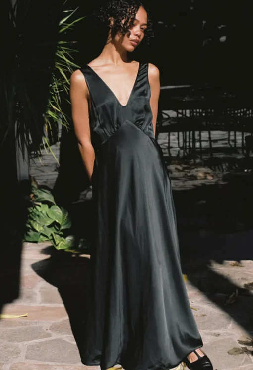 Best Ciao Lucia Reine Black Satin Maxi Dress Dresses