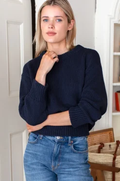 Best Cozy Organic Cotton Sweater Navy Organic Tops