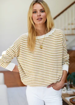 Best Emerson Fry Carolyn Sweater in Marigold Stripe Organic Tops
