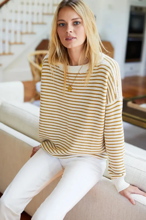 Best Emerson Fry Carolyn Sweater in Marigold Stripe Organic Tops
