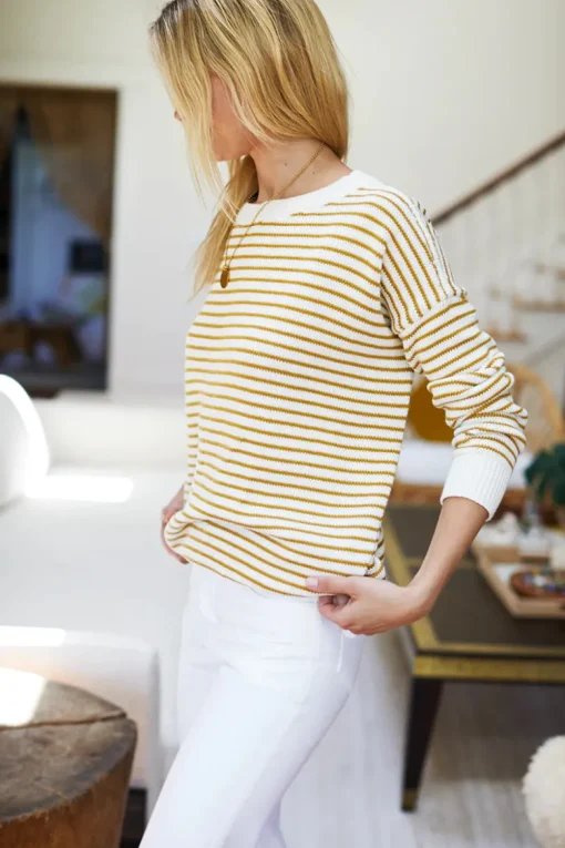 Best Emerson Fry Carolyn Sweater in Marigold Stripe Organic Tops