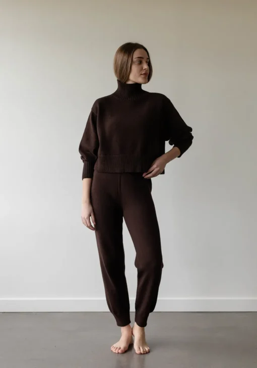 Fashion First Rite Cotton Crop Knit Walnut Tops