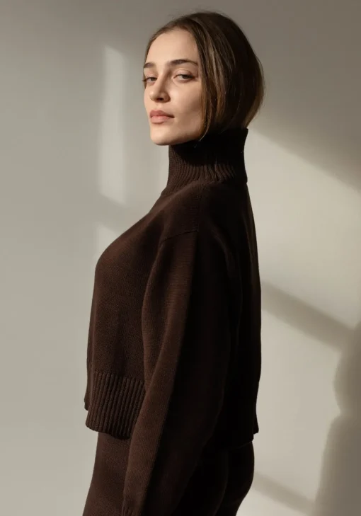 Fashion First Rite Cotton Crop Knit Walnut Tops