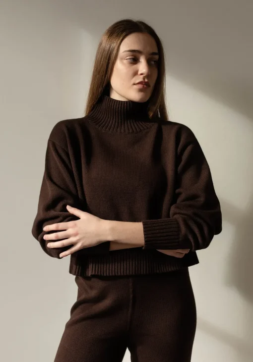 Fashion First Rite Cotton Crop Knit Walnut Tops