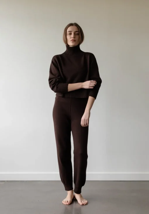 Fashion First Rite Cotton Crop Knit Walnut Tops