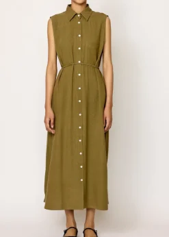 Hot LTL Sleeveless Shirt Dress in Olive Branch Dresses