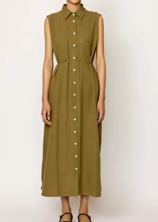Hot LTL Sleeveless Shirt Dress in Olive Branch Dresses