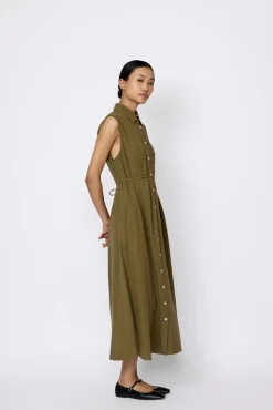 Hot LTL Sleeveless Shirt Dress in Olive Branch Dresses