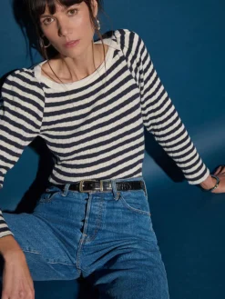 Best Nation LTD Amelie Envelope Neck Top in Pointelle Stripe Tops