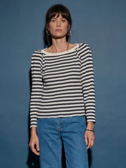 Best Nation LTD Amelie Envelope Neck Top in Pointelle Stripe Tops