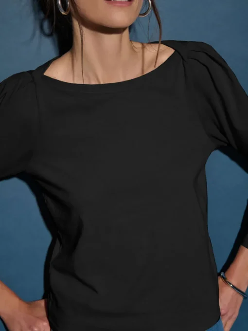 Fashion Nation LTD Amelie Envelope Neck Top in Jet Black Tops
