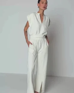 Clearance Nation LTD Lincoln Front Slit Knit Pant in Porcelain Bottoms