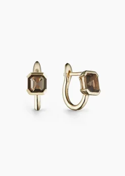 Sale Otiumberg Domino Smokey Quartz Huggie Hoops in 9kt Solid Gold Handmade Jewelry