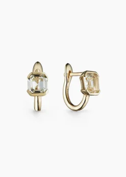 Clearance Otiumberg Domino White Topaz Huggies in 9kt Solid Gold Handmade Jewelry