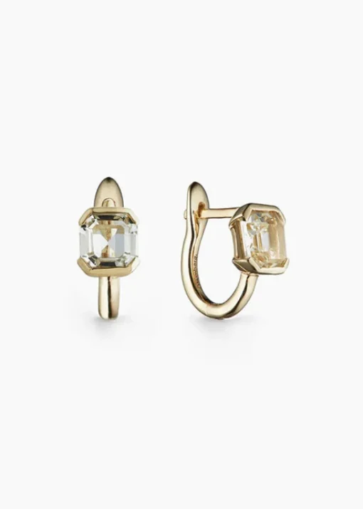 Clearance Otiumberg Domino White Topaz Huggies in 9kt Solid Gold Handmade Jewelry