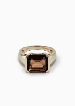 Best Otiumberg Smokey Quartz Domino Ring in 9kt Solid Gold Handmade Jewelry