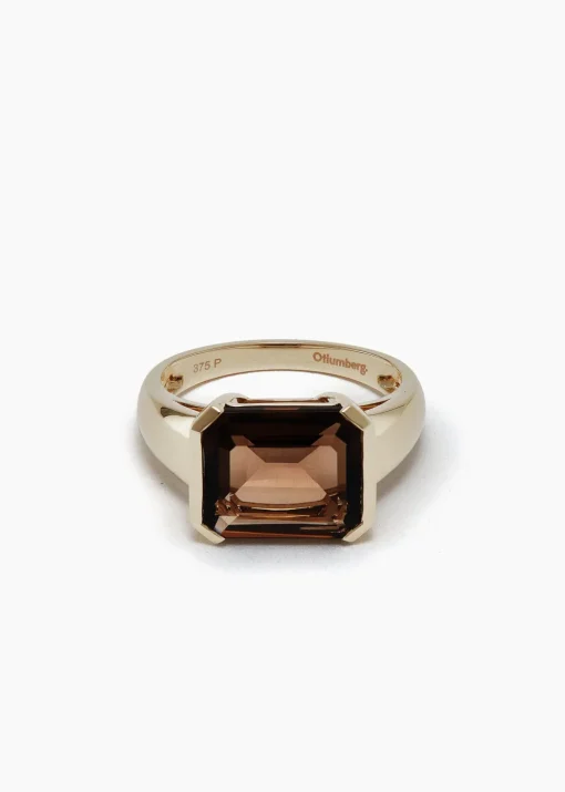 Best Otiumberg Smokey Quartz Domino Ring in 9kt Solid Gold Handmade Jewelry