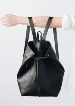 Fashion The Folded Leather Backpack Black Accessories
