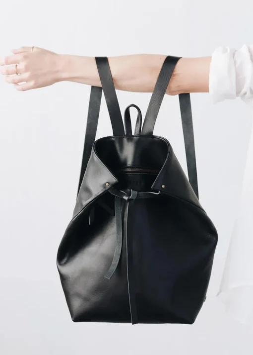 Fashion The Folded Leather Backpack Black Accessories