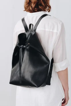 Fashion The Folded Leather Backpack Black Accessories